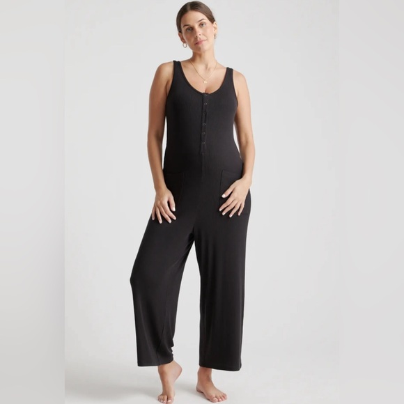 Quince Pants - Quince Tencel Rib Maternity & Nursing Jumpsuit- Black, Size M